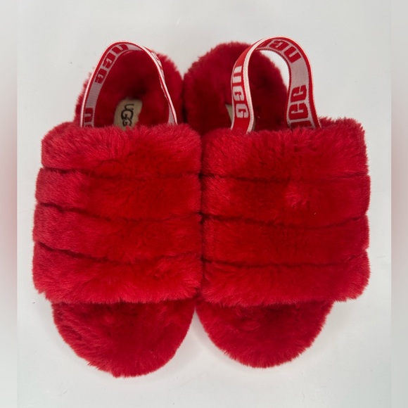 UGG Fluff Yeah Women's Slingback Slide Slippers in Samba Red - Picture 3 of 9